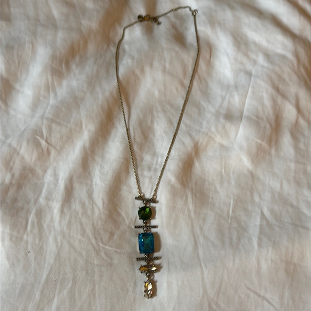 Elegant gold tone Necklace with Blue and Green Accents